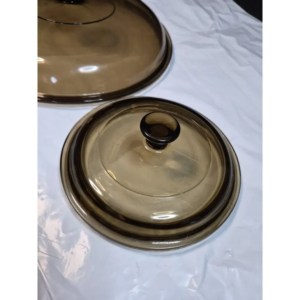 Pyrex Brown Amber Glass Lids Lot Of 4 See Photos For Measurements And Numbers